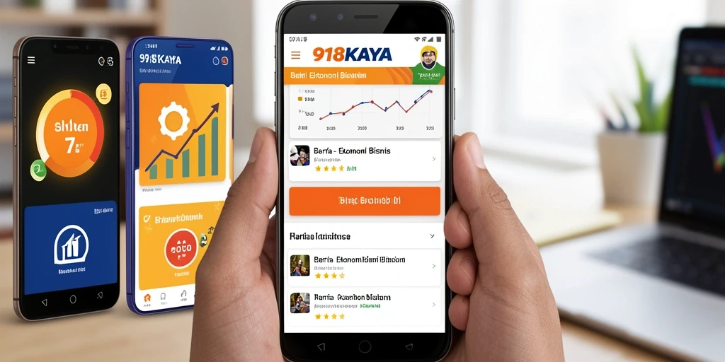 Screenshot utama 918KAYA menampilkan antarmuka aplikasi berita ekonomi.