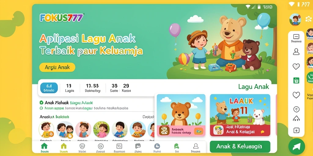 Antarmuka FOKUS777 yang ceria dan penuh warna untuk Lagu Anak.