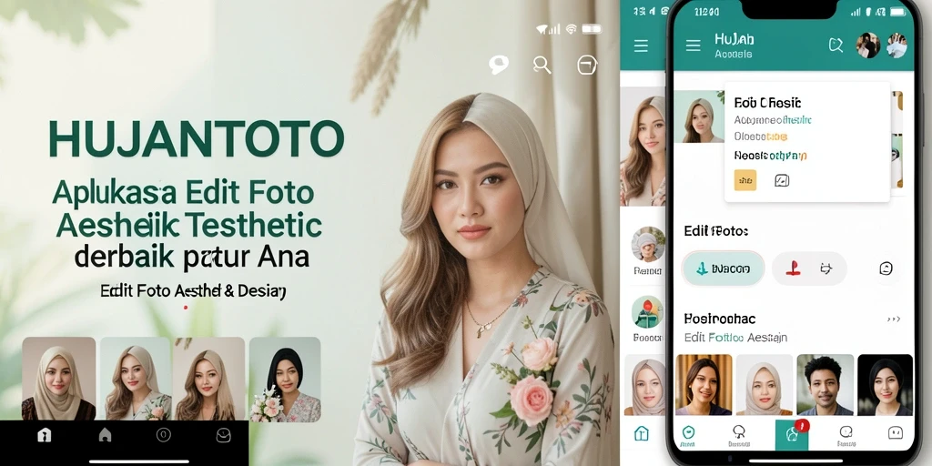 Tampilan antarmuka HUJANTOTO dengan fitur editing foto aesthetic yang menarik.