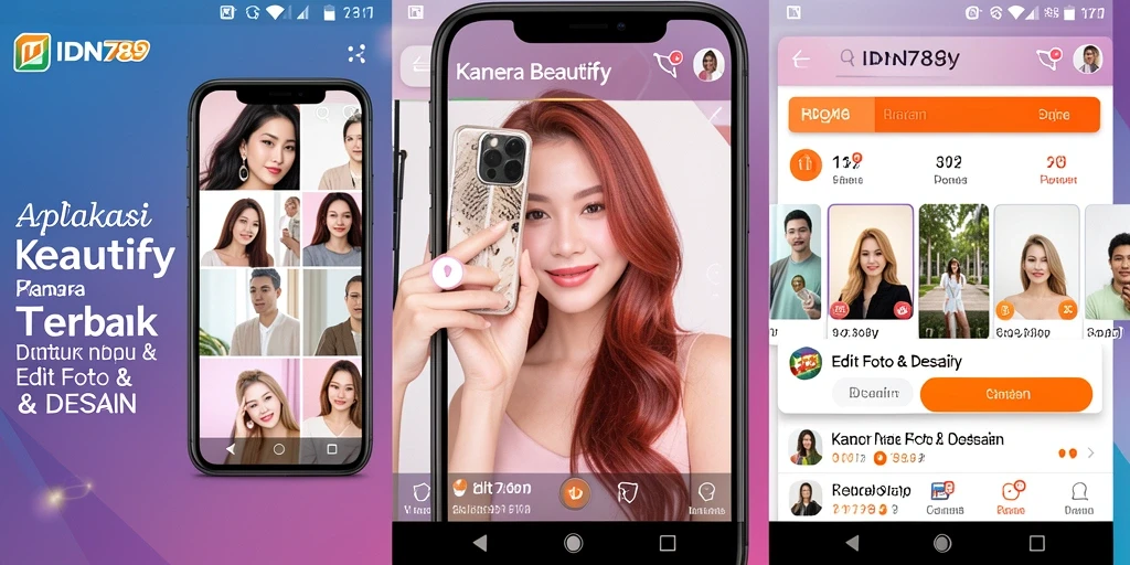 Tampilan antarmuka aplikasi Kamera Beautify IDN789 yang menarik.