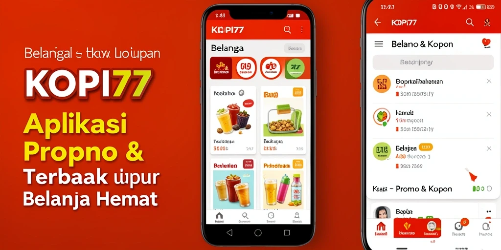 Antarmuka aplikasi KOPI77 yang menampilkan berbagai cupon dan promo menarik.