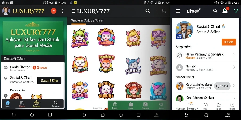 Tampilan antarmuka pengguna LUXURY777 yang menarik dan penuh stiker.