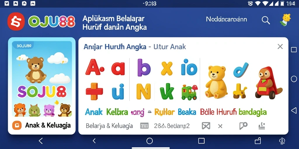 Tampilan antarmuka SOJU88 yang interaktif untuk belajar huruf dan angka.